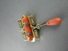 ANTIQUE .14CT ROSE CUT DIAMOND 18KT Y GOLD CORAL & BLACK ENAMEL PIN BROOCH #1892