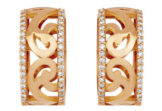 ESTATE WIDE .57CT DIAMOND 18KT YELLOW 3D GOLD FILIGREE HOOP HANGING EARRINGS