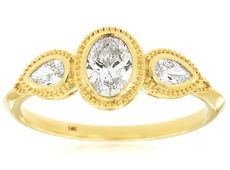 .60CT DIAMOND 14K YELLOW GOLD 3D OVAL & PEAR SHAPE 3 STONE BEZEL ENGAGEMENT RING