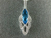 ESTATE 1.36CT DIAMOND & AAA BLUE TOPAZ 14KT WHITE GOLD 3D TEAR DROP LEAF PENDANT