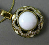 ESTATE LARGE .55CT DIAMOND & WHITE AGATE 14KT YELLOW GOLD FLOWER ENAMEL PENDANT