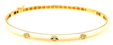 .08CT DIAMOND & WHITE ENAMEL 18KT YELLOW GOLD 3D 3 STONE CUFF BANGLE BRACELET