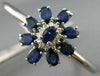 ESTATE LARGE 5.30CT DIAMOND & SAPPHIRE 14KT WHITE GOLD 3D FLOWER BANGLE BRACELET