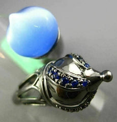 ESTATE LARGE 10.25CT AAA SAPPHIRE & BLUE AGATE 18KT BLACK GOLD ALADDIN LOVE RING
