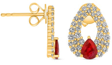 1.50CT DIAMOND & AAA RUBY 14KT YELLOW GOLD OPEN TEAR DROP FUN HANGING EARRINGS