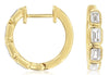 .85CT DIAMOND 14KT YELLOW GOLD 3D EMERALD CUT 5 STONE BEZEL HUGGIE HOOP EARRINGS