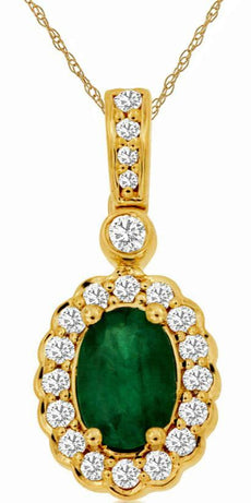 .95CT DIAMOND & AAA EMERALD 14K YELLOW GOLD OVAL & ROUND FLOWER FLOATING PENDANT