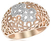 WIDE .14CT DIAMOND 14KT ROSE GOLD 3D MULTI FLOWER FOUR LEAF CLOVER LOVE RING