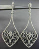 ESTATE LARGE 1.30CT DIAMOND 14KT WHITE GOLD 3D HEART FILIGREE HANGING EARRINGS