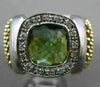 ESTATE LARGE 3.16CT DIAMOND & AAA GREEN AMETHYST 14KT 2 TONE GOLD 3D SQUARE RING