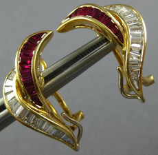 LARGE 2.61CT BAGUETTE DIAMOND & AAA RUBY 18KT YELLOW GOLD LEAF CLIP ON EARRINGS
