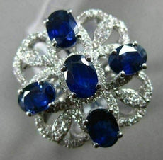 ESTATE LARGE 2.48CT DIAMOND & SAPPHIRE 18K WHITE GOLD 3D SQUARE FLOWER LOVE RING