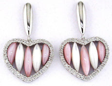 .25CT DIAMOND & AAA MOTHER OF PEARL 14K WHITE GOLD MARQUISE SHAPE HEART EARRINGS