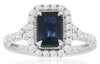 1.55CT DIAMOND & AAA SAPPHIRE 14K WHITE GOLD EMERALD CUT & ROUND ENGAGEMENT RING