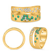 WIDE .49CT DIAMOND & AAA EMERALD 14KT YELLOW GOLD 3D DOUBLE BAND ETOILE FUN RING