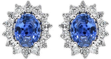 1.04CT DIAMOND & AAA SAPPHIRE 14KT WHITE GOLD ROUND & OVAL CLASSIC STUD EARRINGS