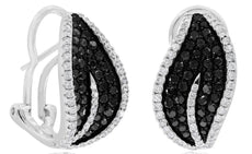 1.97CT WHITE & BLACK DIAMOND 14KT WHITE GOLD 3D LEAF CLIP ON HANGING EARRINGS
