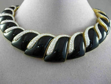 ESTATE WIDE 20CT DIAMOND & ONYX 18KT TWO TONE GOLD GRADUATING CHOKER NECKLACE