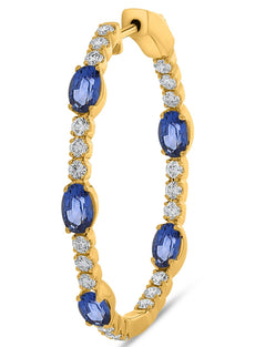 3.68CT DIAMOND & AAA SAPPHIRE 14K YELLOW GOLD OVAL & ROUND HOOP HANGING EARRINGS
