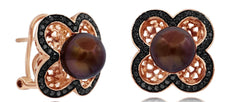 LARGE .52CT BLACK DIAMOND & AAA BROWN SOUTH SEA PEARL 14KT YELLOW GOLD EARRINGS