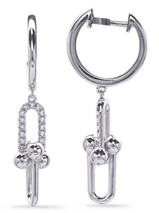 .16CT DIAMOND 14KT WHITE GOLD DOUBLE HORSESHOE LOVE KNOT HUGGIE HANGING EARRINGS