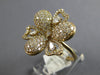 LARGE 1.60CT DIAMOND 14KT YELLOW GOLD ROUND & PEAR SHAPE FLOWER ROSE LOVE RING