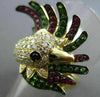 LARGE 2.03CT WHITE & BLACK DIAMOND & RUBY & TSAVORITE 18KT YELLOW GOLD BIRD RING