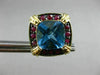 ESTATE LARGE 6.36CT BLUE TOPAZ & RUBY 14KT YELLOW GOLD FILIGREE CLIP ON EARRINGS