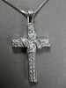 ANTIQUE .30CT ROUND DIAMOND 14KT WHITE GOLD FLOWER CROSS PENDANT & CHAIN #16276