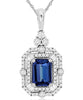 LARGE 1.41CT DIAMOND & AAA TANZANITE 14KT WHITE GOLD EMERALD CUT FLORAL PENDANT
