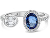 1.06CT DIAMOND & AAA SAPPHIRE 14KT WHITE GOLD OVAL SOLITAIRE HALO TENSION RING