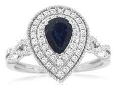 1.33CT DIAMOND & AAA SAPPHIRE 14K WHITE GOLD 3D PEAR SHAPE & ROUND INFINITY RING
