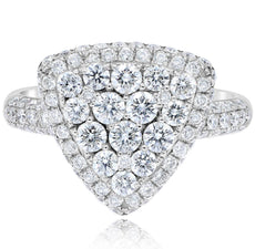 WIDE 1.73CT DIAMOND 14KT WHITE GOLD 3D ROUND TRIANGULAR PAVE TRILLION FUN RING