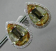ESTATE .22CT DIAMOND & MULTI GEM 14KT WHITE GOLD 3D PEAR SHAPE CLIP ON EARRINGS