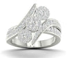 ESTATE 1.0CT DIAMOND 14KT WHITE GOLD CLASSIC CLUSTER 3 FLOWER DIAGONAL FUN RING