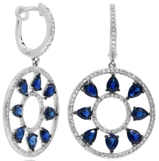3.77CT DIAMOND & AAA SAPPHIRE 14KT WHITE GOLD 3D PEAR SHAPE & ROUND FUN EARRINGS