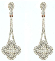 ESTATE 1.05CT DIAMOND 14KT ROSE GOLD CLASSIC 4 LEAF CLOVER LOVE HANGING EARRINGS