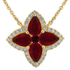 1.93CT DIAMOND & AAA RUBY 14KT YELLOW GOLD PEAR SHAPE FLOWER ADJUSTABLE NECKLACE
