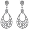 1.63CT DIAMOND 14KT WHITE GOLD 3D CLUSTER TEAR DROP FILIGREE HANGING EARRINGS