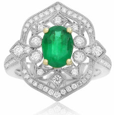 ESTATE WIDE 1.68CT DIAMOND & AAA EMERALD 18KT WHITE & YELLOW GOLD COCKTAIL RING