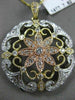 ESTATE LARGE 1.15CT DIAMOND 14KT TRI COLOR GOLD FILIGREE MILGRAIN FLOWER PENDANT