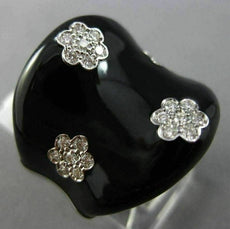 ESTATE LARGE .55CT DIAMOND & AAA BLACK ENAMEL 14KT WHITE GOLD MULTI FLOWER RING