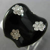 ESTATE LARGE .55CT DIAMOND & AAA BLACK ENAMEL 14KT WHITE GOLD MULTI FLOWER RING