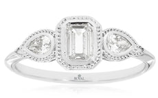 .56CT DIAMOND 14KT WHITE GOLD 3D EMERALD CUT AND PEAR 3 STONE ENGAGEMENT RING
