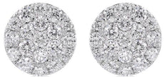LARGE 1.01CT DIAMOND 14KT WHITE GOLD 3D CLUSTER CIRCULAR CLASSIC STUD EARRINGS