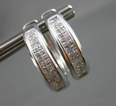 ESTATE WIDE 1.40CT PRINCESS DIAMOND 14KT WHITE GOLD HOOP HUGGIE EARRINGS #19800