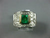 ANTIQUE WIDE 1.25CT DIAMOND & AAA EMERALD 14KT 2 TONE GOLD ENGAGEMENT RING #2008