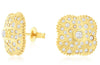 WIDE .55CT DIAMOND 14KT YELLOW GOLD MULTI ROW ETOILE FLORAL SQUARE STUD EARRINGS