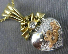 ESTATE .05CT DIAMOND 14KT WHITE YELLOW & ROSE GOLD 3D LOVE HEART PENDANT #17515