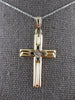 ANTIQUE .02CT OLD MINE DIAMOND 14KT 2 TONE GOLD 3D CROSS FLOATING PENDANT #27383